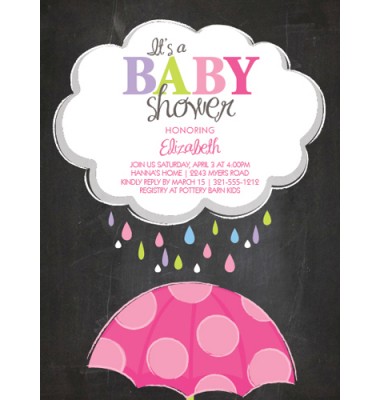 Baby Shower Invitations, Chalk Board Umbrella Pink, Paper So Pretty